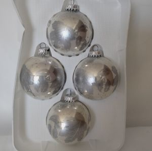 Vintage Merry Brite Glass Silver Poinsetia Leaf  Christmas Tree Ornaments
